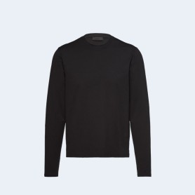 프라다 스트래치 코튼 롱 티셔츠 블랙